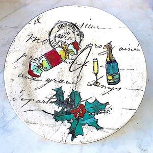 WILLIAM-SONOMA “HOLIDAY PARTY” SALAD PLATE 9 INCH HOLLY CHAMPAGNE GIFT